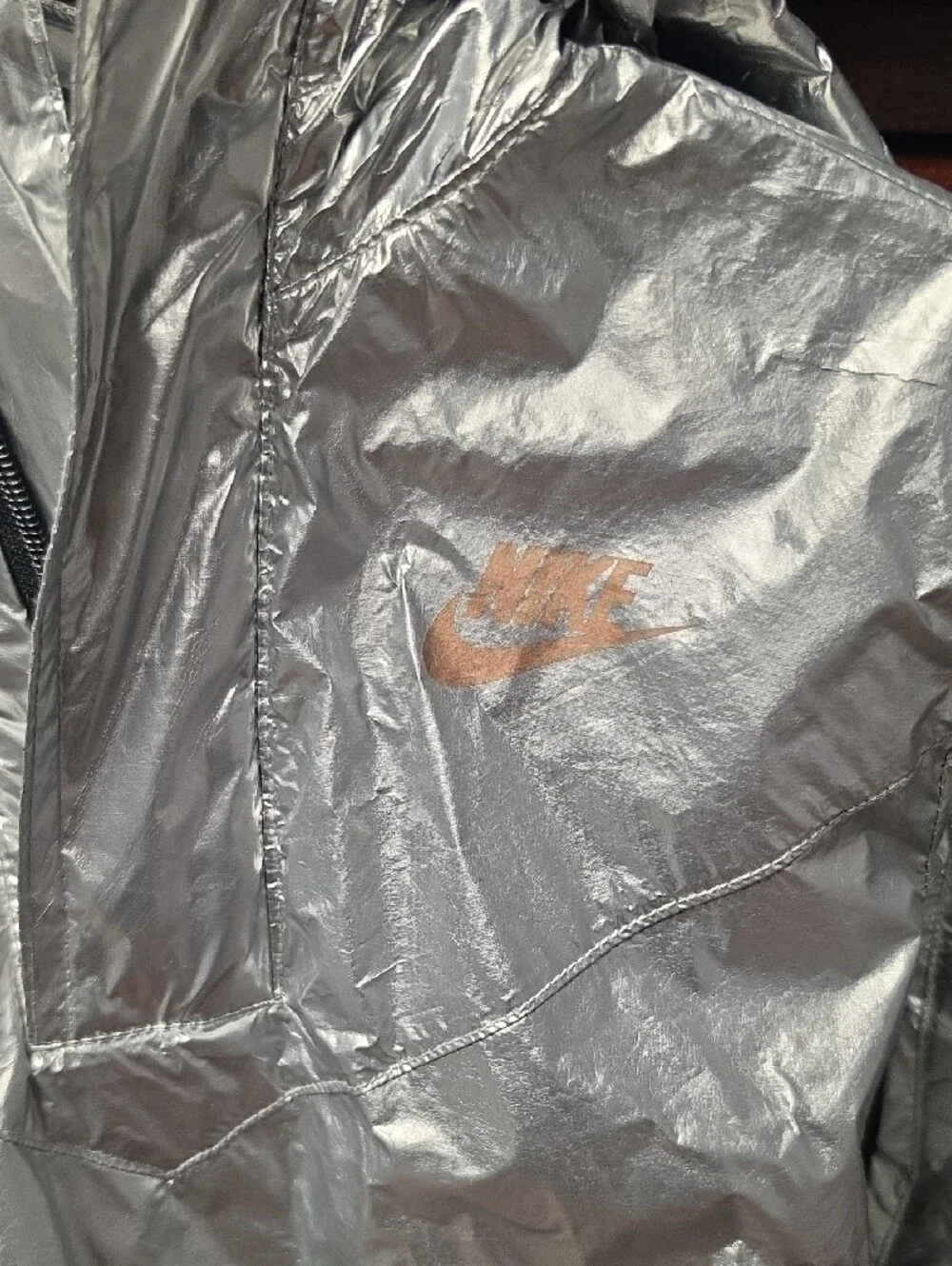 Nike Kids Silver Metallic Hooded Rain Jacket